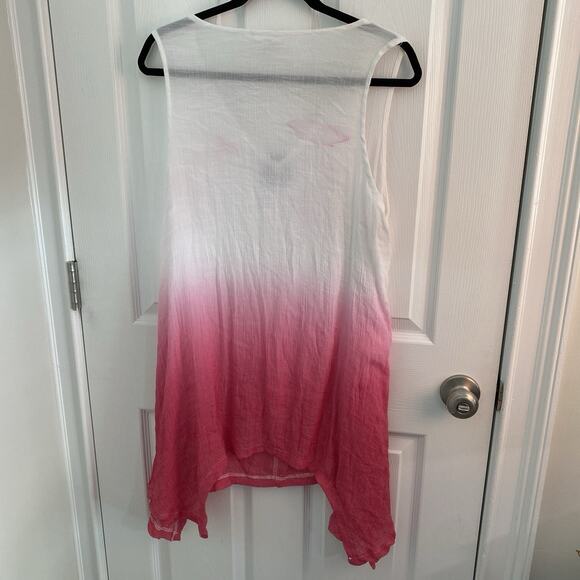 Mirror Image Tunic Top Size Large Swimsuit Cover Up White Pink Ombre Vacation L - Picture 4 of 4